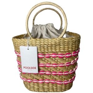 POOLSIDE Mak Mini Beach Tote Natural/ Pink Shell NWT